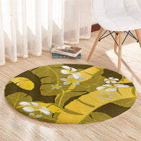 Yellow Banana Leaf Hawaii Round Carpet Lau Maia Plumeria Tropical Summer Vibes