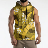 Yellow Banana Leaf Hawaii Sleeveless Hoodie Lau Maia Plumeria Tropical Summer Vibes