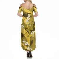 Yellow Banana Leaf Hawaii Summer Maxi Dress Lau Maia Plumeria Tropical Summer Vibes