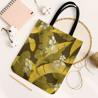 Yellow Banana Leaf Hawaii Tote Bag Lau Maia Plumeria Tropical Summer Vibes