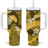 Yellow Banana Leaf Hawaii Tumbler With Handle Lau Maia Plumeria Tropical Summer Vibes