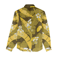 Yellow Banana Leaf Hawaii Women Casual Shirt Lau Maia Plumeria Tropical Summer Vibes