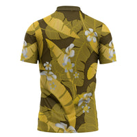 Yellow Banana Leaf Hawaii Zipper Polo Shirt Lau Maia Plumeria Tropical Summer Vibes