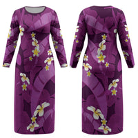 Purple Banana Leaf Hawaii Couples Matching Long Sleeve Bodycon Dress and Long Sleeve Button Shirt Lau Maia Plumeria Tropical Summer Vibes