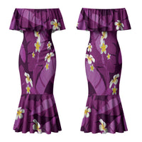 Purple Banana Leaf Hawaii Couples Matching Mermaid Dress and Long Sleeve Button Shirt Lau Maia Plumeria Tropical Summer Vibes