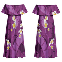 Purple Banana Leaf Hawaii Couples Matching Off Shoulder Maxi Dress and Long Sleeve Button Shirt Lau Maia Plumeria Tropical Summer Vibes