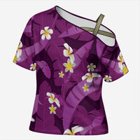 Purple Banana Leaf Hawaii Cross Shoulder Shirt Lau Maia Plumeria Tropical Summer Vibes