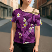 Purple Banana Leaf Hawaii Cross Shoulder Shirt Lau Maia Plumeria Tropical Summer Vibes