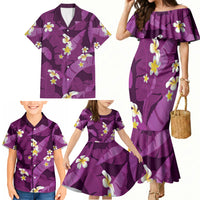 Purple Banana Leaf Hawaii Family Matching Mermaid Dress and Hawaiian Shirt Lau Maia Plumeria Tropical Summer Vibes