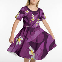 Purple Banana Leaf Hawaii Kid Short Sleeve Dress Lau Maia Plumeria Tropical Summer Vibes