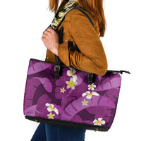 Purple Banana Leaf Hawaii Leather Tote Bag Lau Maia Plumeria Tropical Summer Vibes