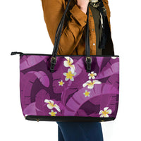 Purple Banana Leaf Hawaii Leather Tote Bag Lau Maia Plumeria Tropical Summer Vibes