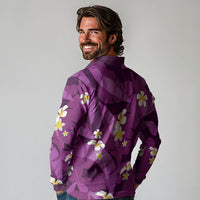 Purple Banana Leaf Hawaii Long Sleeve Polo Shirt Lau Maia Plumeria Tropical Summer Vibes