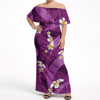 Purple Banana Leaf Hawaii Off Shoulder Maxi Dress Lau Maia Plumeria Tropical Summer Vibes