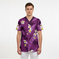 Purple Banana Leaf Hawaii Scrub Top Lau Maia Plumeria Tropical Summer Vibes