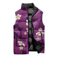 Purple Banana Leaf Hawaii Sleeveless Puffer Jacket Lau Maia Plumeria Tropical Summer Vibes