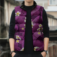 Purple Banana Leaf Hawaii Sleeveless Puffer Jacket Lau Maia Plumeria Tropical Summer Vibes