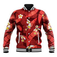 Red Banana Leaf Hawaii Baseball Jacket Lau Maia Plumeria Tropical Summer Vibes