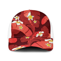 Red Banana Leaf Hawaii Baseball Net Cap Lau Maia Plumeria Tropical Summer Vibes