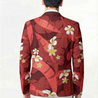 Red Banana Leaf Hawaii Blazer Lau Maia Plumeria Tropical Summer Vibes
