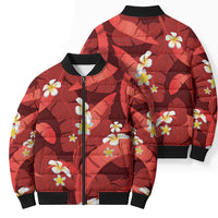 Red Banana Leaf Hawaii Bomber Puffer Jacket Lau Maia Plumeria Tropical Summer Vibes