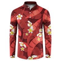 Red Banana Leaf Hawaii Button Sweatshirt Lau Maia Plumeria Tropical Summer Vibes