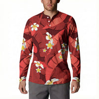 Red Banana Leaf Hawaii Button Sweatshirt Lau Maia Plumeria Tropical Summer Vibes