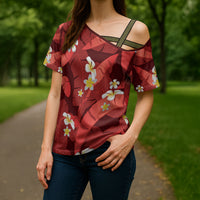 Red Banana Leaf Hawaii Cross Shoulder Shirt Lau Maia Plumeria Tropical Summer Vibes