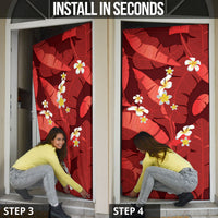 Red Banana Leaf Hawaii Door Cover Lau Maia Plumeria Tropical Summer Vibes