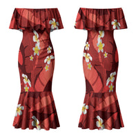 Red Banana Leaf Hawaii Family Matching Mermaid Dress and Hawaiian Shirt Lau Maia Plumeria Tropical Summer Vibes