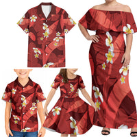 Red Banana Leaf Hawaii Family Matching Off Shoulder Maxi Dress and Hawaiian Shirt Lau Maia Plumeria Tropical Summer Vibes
