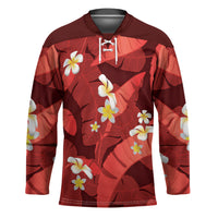 Red Banana Leaf Hawaii Hockey Jersey Lau Maia Plumeria Tropical Summer Vibes