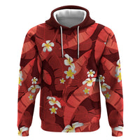 Red Banana Leaf Hawaii Hoodie Lau Maia Plumeria Tropical Summer Vibes
