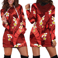 Red Banana Leaf Hawaii Hoodie Dress Lau Maia Plumeria Tropical Summer Vibes