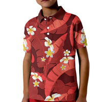 Red Banana Leaf Hawaii Kid Polo Shirt Lau Maia Plumeria Tropical Summer Vibes