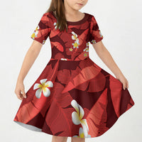 Red Banana Leaf Hawaii Kid Short Sleeve Dress Lau Maia Plumeria Tropical Summer Vibes