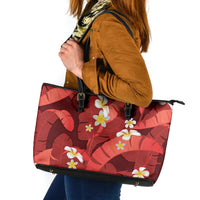 Red Banana Leaf Hawaii Leather Tote Bag Lau Maia Plumeria Tropical Summer Vibes
