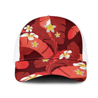 Red Banana Leaf Hawaii Mesh Trucker Cap Lau Maia Plumeria Tropical Summer Vibes