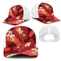 Red Banana Leaf Hawaii Mesh Trucker Cap Lau Maia Plumeria Tropical Summer Vibes