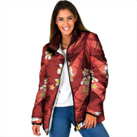Red Banana Leaf Hawaii Padded Jacket Lau Maia Plumeria Tropical Summer Vibes