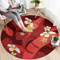 Red Banana Leaf Hawaii Round Carpet Lau Maia Plumeria Tropical Summer Vibes