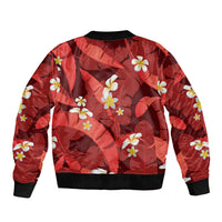 Red Banana Leaf Hawaii Sleeve Zip Bomber Jacket Lau Maia Plumeria Tropical Summer Vibes