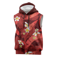 Red Banana Leaf Hawaii Sleeveless Hoodie Lau Maia Plumeria Tropical Summer Vibes