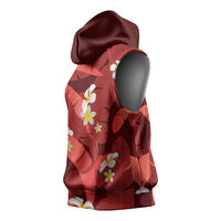 Red Banana Leaf Hawaii Sleeveless Hoodie Lau Maia Plumeria Tropical Summer Vibes