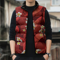 Red Banana Leaf Hawaii Sleeveless Puffer Jacket Lau Maia Plumeria Tropical Summer Vibes