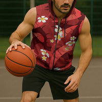 Red Banana Leaf Hawaii Sleeveless Zip Hoodie Lau Maia Plumeria Tropical Summer Vibes