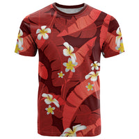 Red Banana Leaf Hawaii T Shirt Lau Maia Plumeria Tropical Summer Vibes