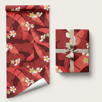 Red Banana Leaf Hawaii Wrapping Paper Lau Maia Plumeria Tropical Summer Vibes