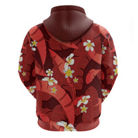 Red Banana Leaf Hawaii Zip Hoodie Lau Maia Plumeria Tropical Summer Vibes