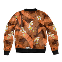 Orange Banana Leaf Hawaii Bomber Jacket Lau Maia Plumeria Tropical Summer Vibes
